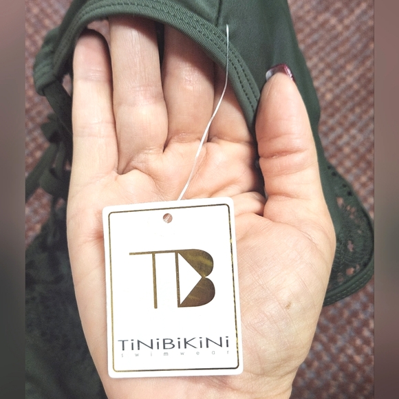 TiniBikini Olive Crochet Plunge One-Piece Swimsuit XS - Picture 6 of 8